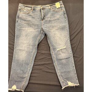 NWT Terra & Sky Vintage Cropped Distress Blue Denim Jeans Women's Plus Size 22W